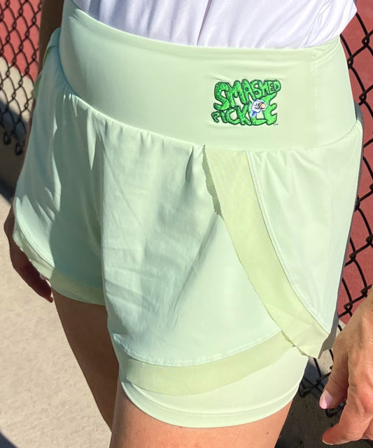 Mesh Summer Shorts- with Smashed Pickle Logo on left Waistband (Pistachio)