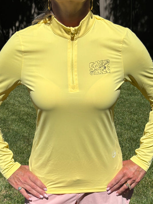 Women's Sun SPF 50 Long Sleeve Shirt with Smashed Pickle Logo with Wine