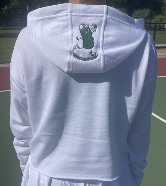 Ladies Sports-Tek Hooded Crop Top -White