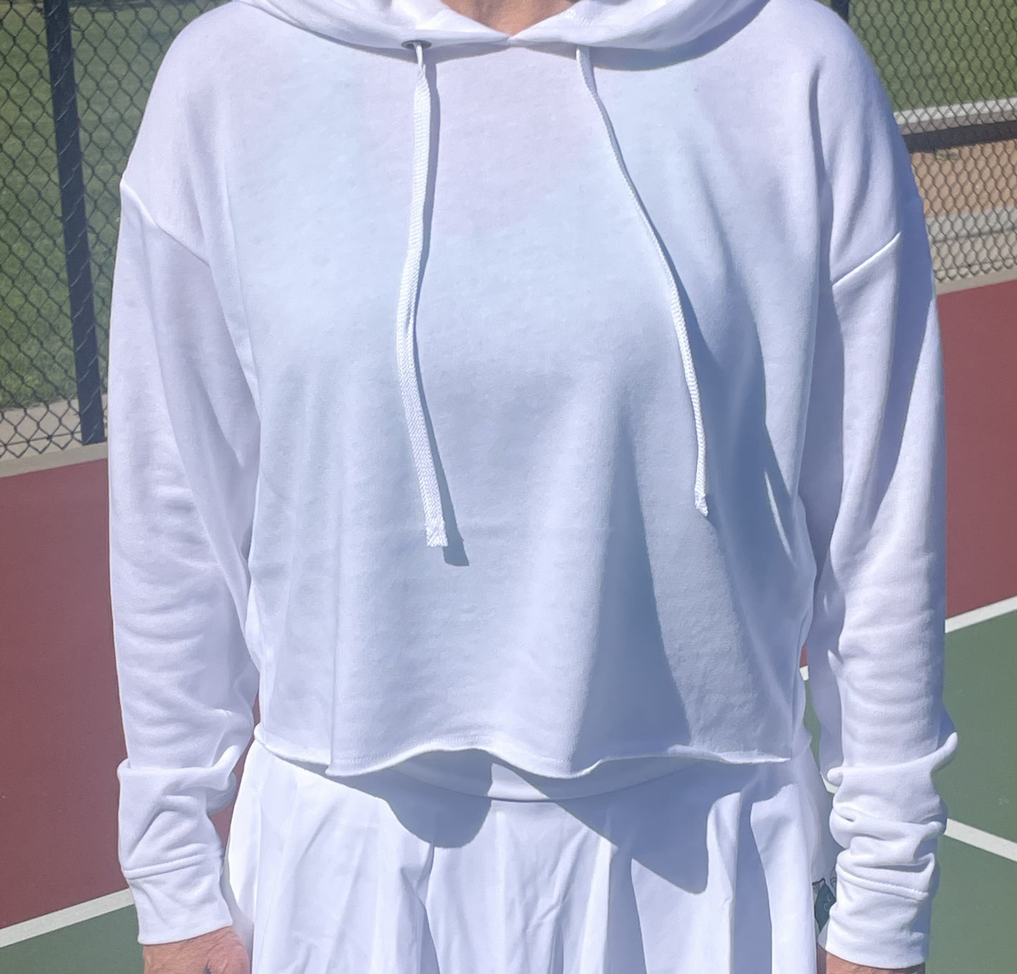 Ladies Sports-Tek Hooded Crop Top -White