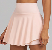 Active Double Layer High Waisted Flowing Pink Sports Skirt with inside Pocket