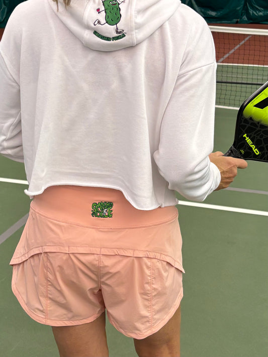 Stretch Woven Flash Pink Color Shorts with Smashed Pickle Logo