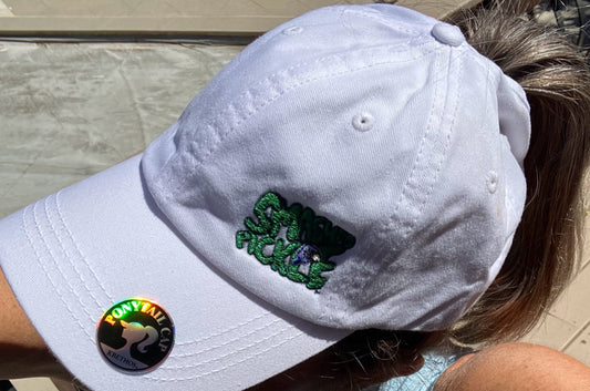 Ponytail Vintage Cotton Hat (White, Hot Pink, Blue Jean - Distressed Material)