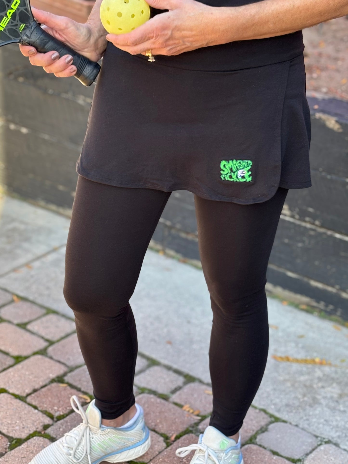 Black Tencel Skirted Active Leggings with Smashed Pickle Logo