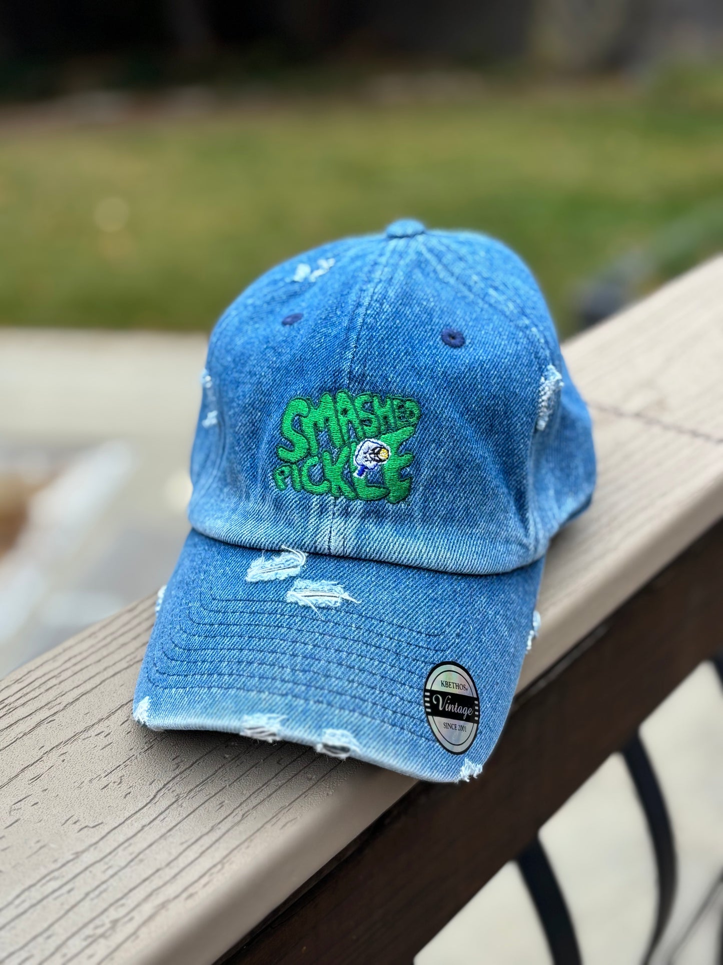 Ponytail Vintage Cotton Hat (White, Hot Pink, Blue Jean - Distressed Material)